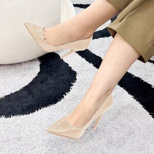 LURNYET NUDE PATENT Women Pointed-Toe Pumps with Stiletto 4 inch Heels